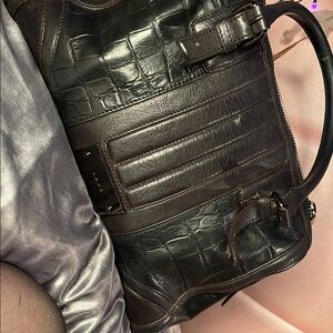 VTG L.A.M.B. Gwen Stefani Black Croc-Embossed Leather Walderston Satchel